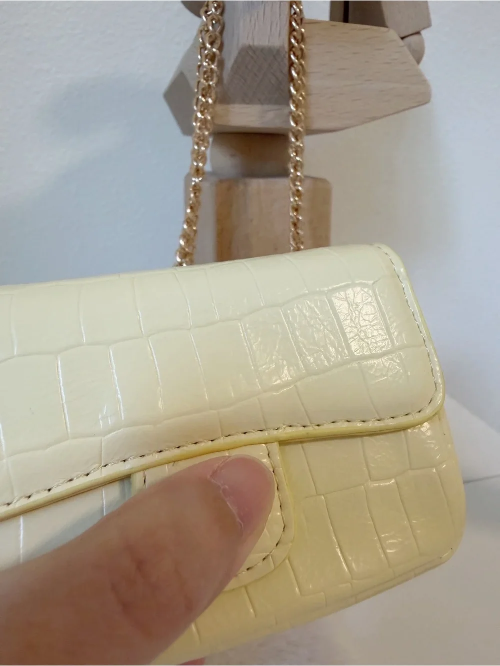 Cream Yellow Croc Embossed Mini Crossbody Bag & Card Holder
